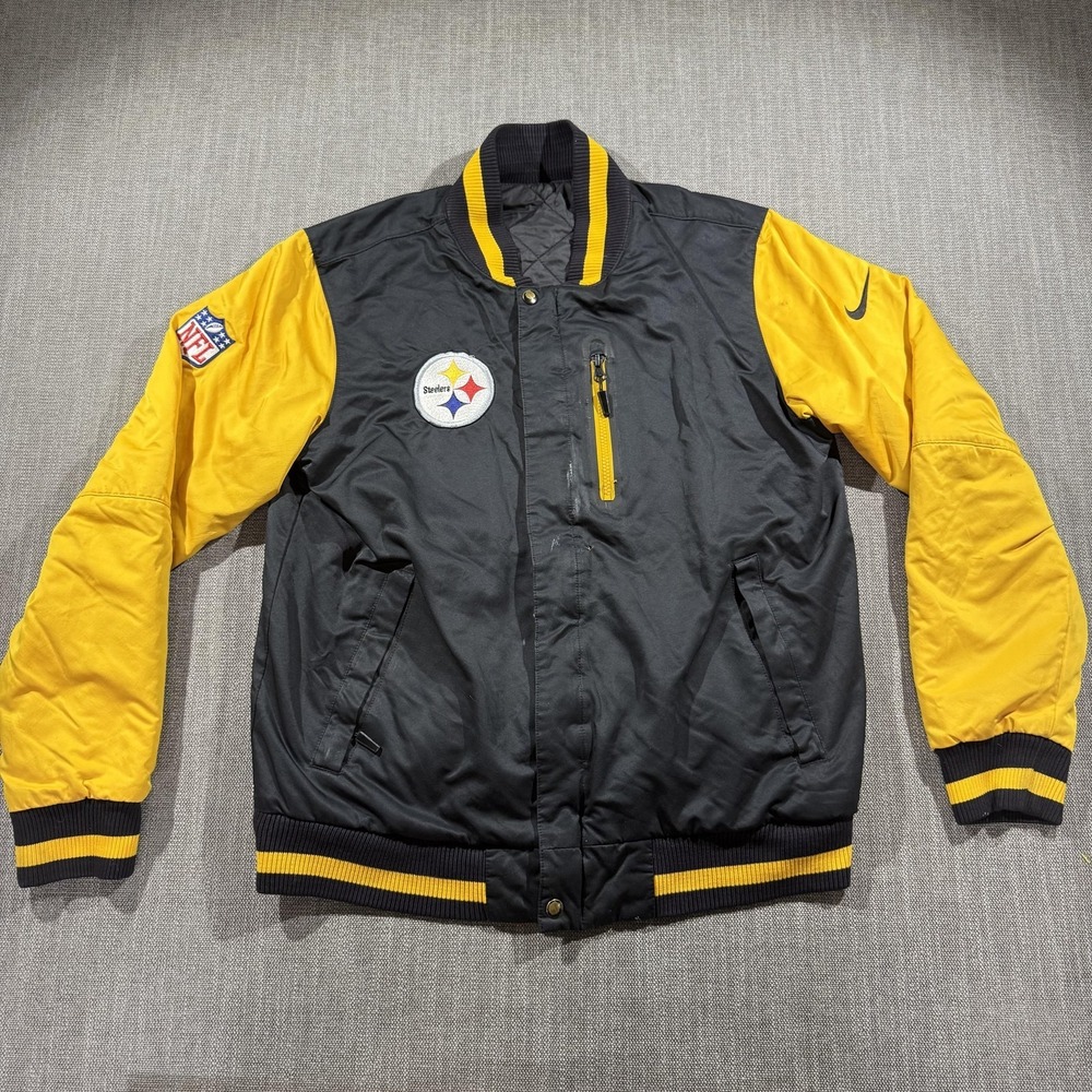 Pittsburgh Steelers Jacket Mens XL Black Yellow NFL Football Nike Bomber Quilted